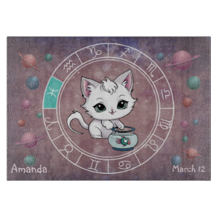 Tabla De Cortar Pisces Astrológicos Cute gato Zodiac Wheel