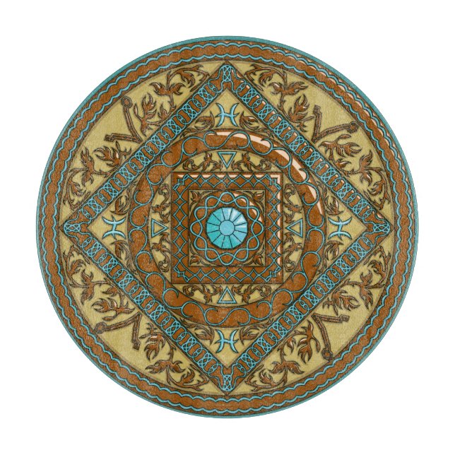 Tabla De Cortar Pisces Mandala Glass Cutting Board (Anverso)
