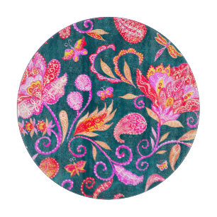 Tabla De Cortar Pisley Watercolor Floral Patrón Tile