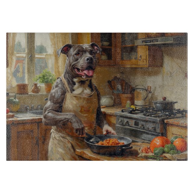 Tabla De Cortar Pitbull Cooking in Kitchen (Anverso)