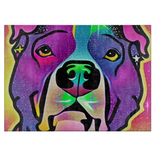 Tabla De Cortar Pitbull Dog Pop Art (Anverso)