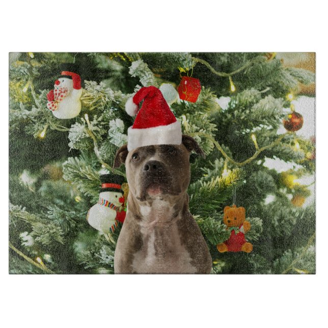Tabla De Cortar Pitbull Perro Árbol de Navidad Ornamentos Snowman (Anverso)