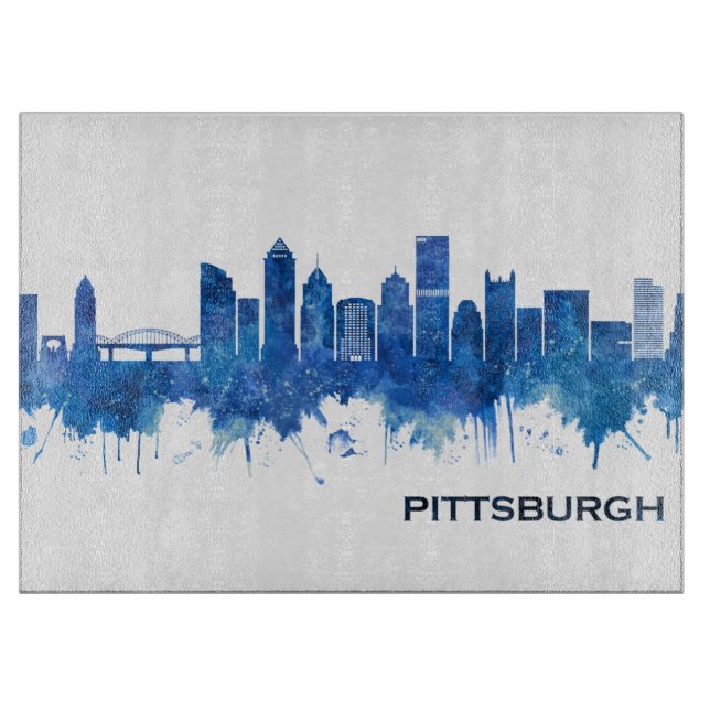 Tabla De Cortar Pittsburgh Pennsylvania Skyline Blue (Anverso)