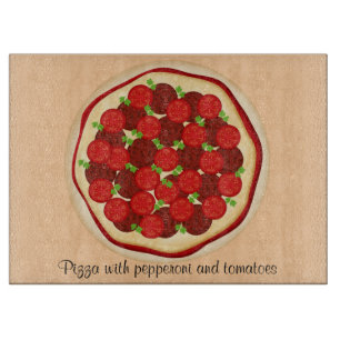 Tabla De Cortar Pizza con pepperoni y tomates