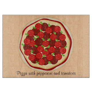 Tabla De Cortar Pizza con pepperoni y tomates