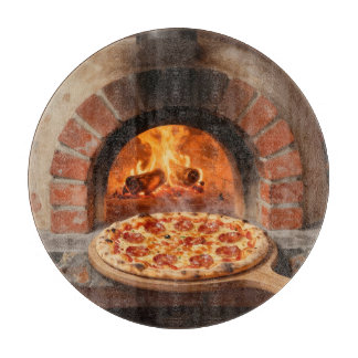 Tabla De Cortar Pizza de Pepperoni a la Leña Rústica Italiana 