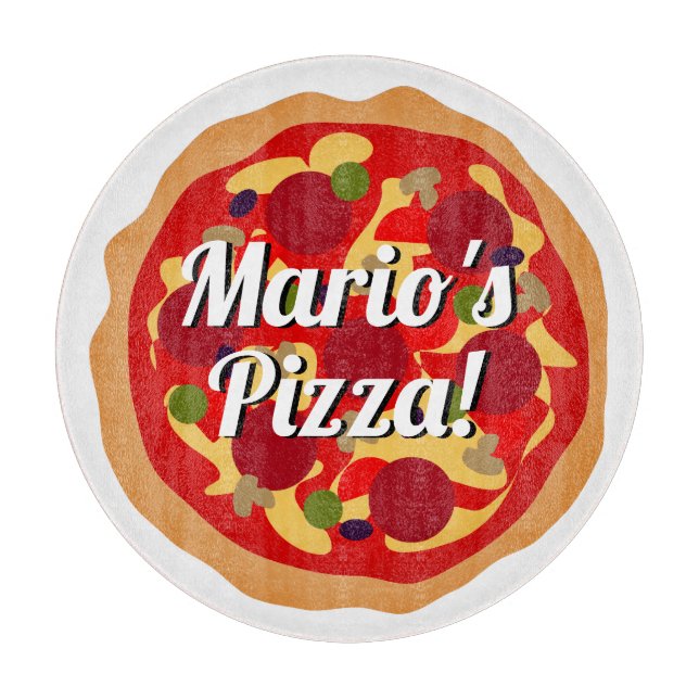 Tabla De Cortar Pizza de pepperoni redonda Vidrio de personalizado (Anverso)