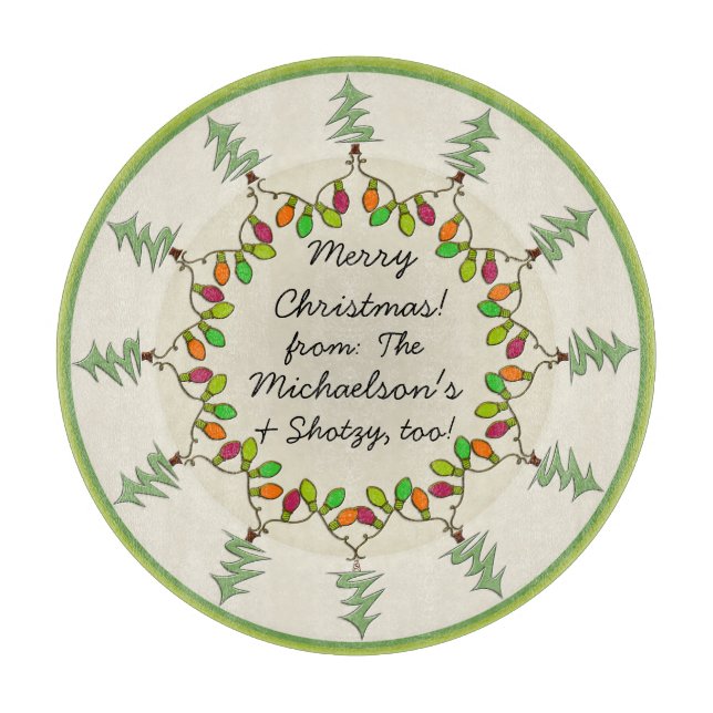 Tabla De Cortar Placa de charcutería de árboles y luces navideñas (Anverso)