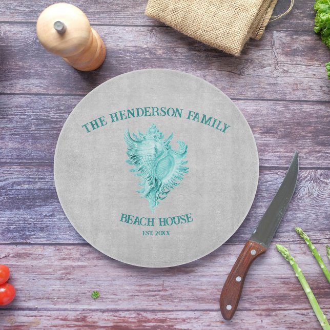 Tabla De Cortar Placa de corte de conchas verde azuladas (Teal Conch Shell Personalized Cutting Board)