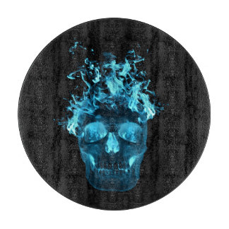 Tabla De Cortar Placa de corte de cráneo de fuego azul