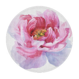 Tabla De Cortar Placa de corte de flores peony de color de agua ro
