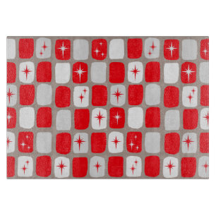 Tabla De Cortar Placa de corte de vidrio Retro Red Starbursts