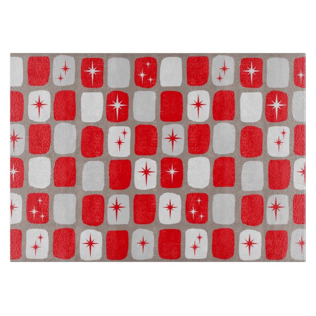 Tabla De Cortar Placa de corte de vidrio Retro Red Starbursts (Anverso)