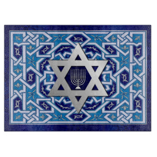Tabla De Cortar Placa de corte de vidrio Star of David y Menorah