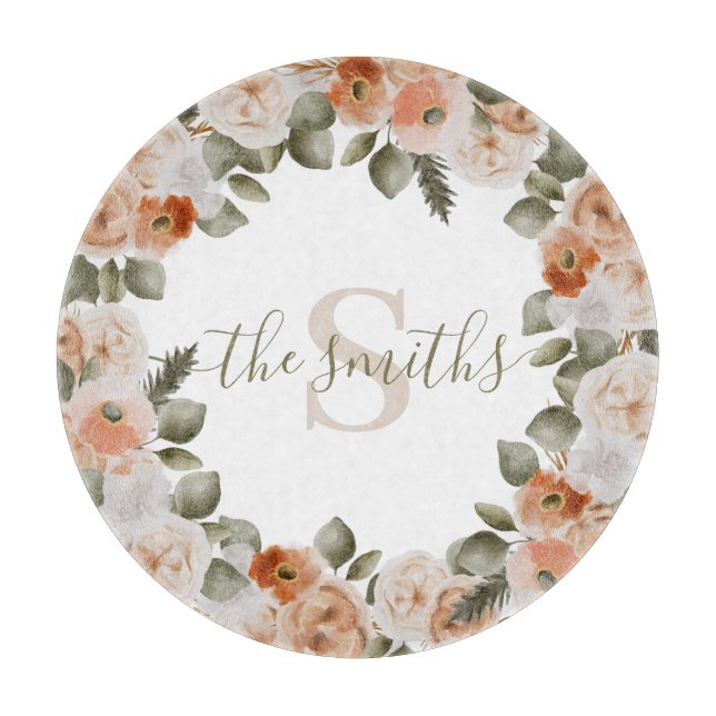 Tabla De Cortar Placa de corte floral monogramada (Anverso)
