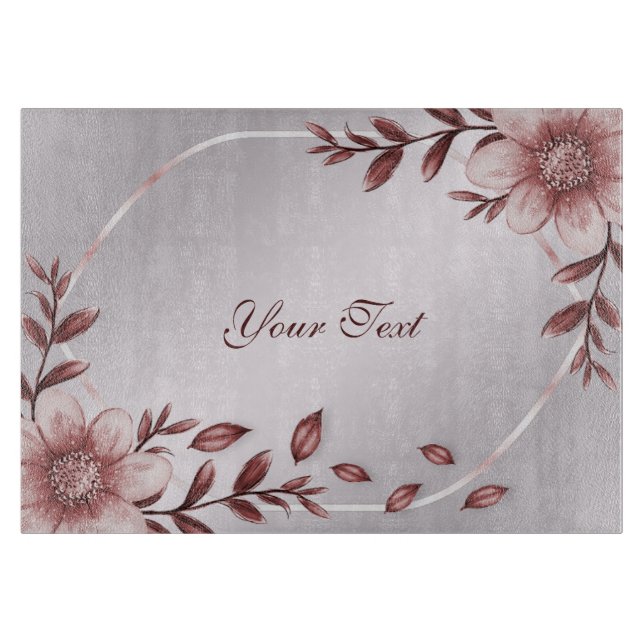 Tabla De Cortar Placa de corte floral rosa (Anverso)