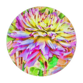 Tabla De Cortar Placa redonda de 12" de arte digital de Dahlia