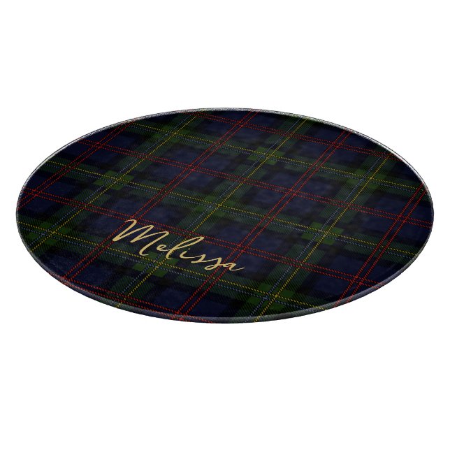 Tabla De Cortar Plaid Clan Malcolm Verde Púrpura Script Tartán (Borde)
