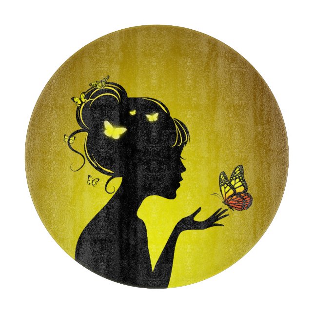 Tabla De Cortar Planche À Découper La femme papillons jaunes (Anverso)