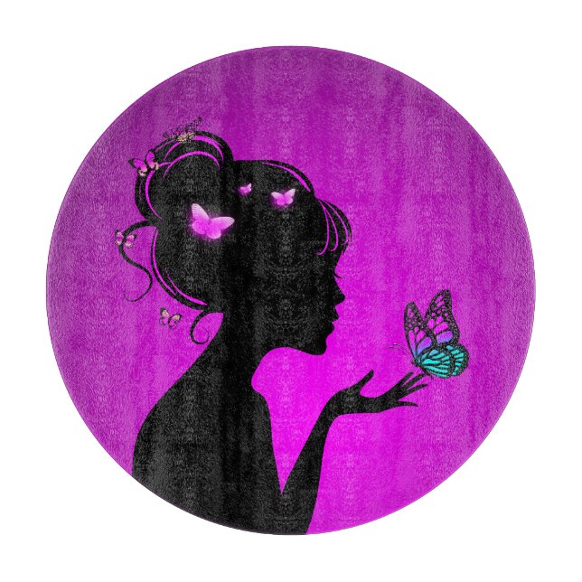 Tabla De Cortar Planche À Découper La femme papillons violets (Anverso)