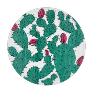 Tabla De Cortar Planta de cactus, patrón inoxidable verde vintage.