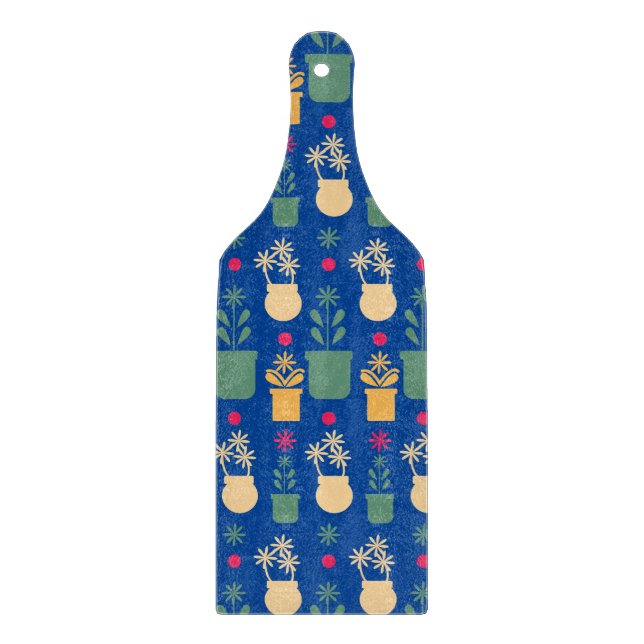 Tabla De Cortar Plantas Florales de Cocina Azules (Anverso)