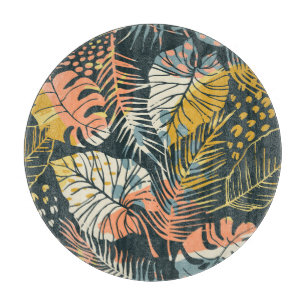 Tabla De Cortar Plantas tropicales: patrón artístico abstracto.