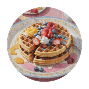 Tabla De Cortar Plato de Desayuno de Waffle de Frutas