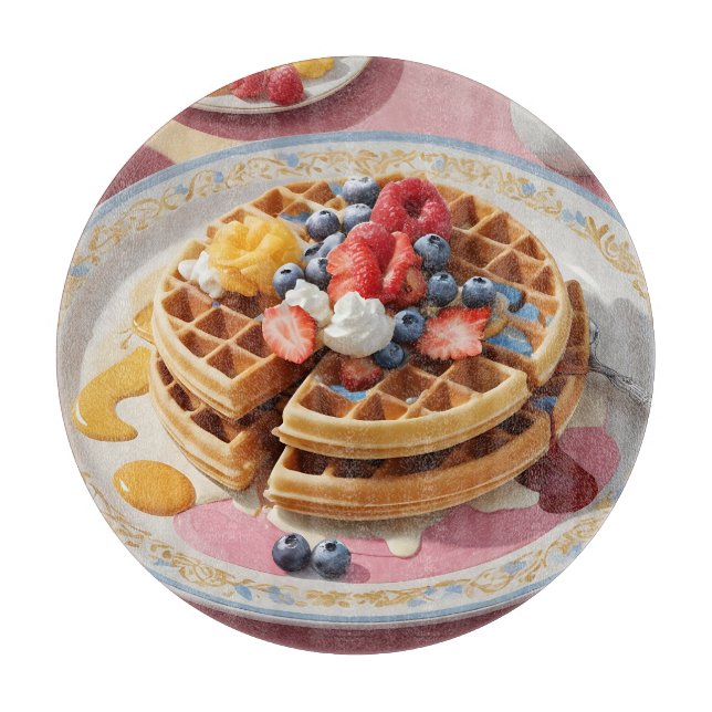 Tabla De Cortar Plato de Desayuno de Waffle de Frutas (Anverso)