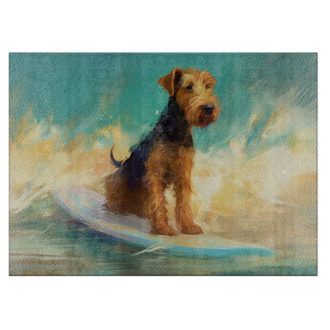 Tabla De Cortar Playa Airedale Surfing Pintura (Anverso)