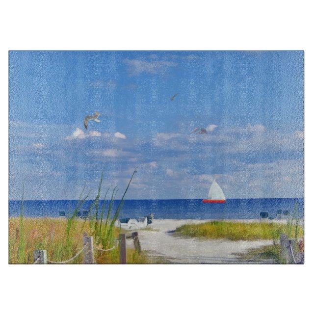 Tabla De Cortar Playa, playa, y pájaros (Anverso)