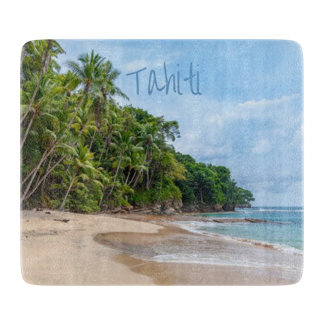 Tabla De Cortar Playa Tahiti Sand Blue Sky Palm Trees (Anverso)