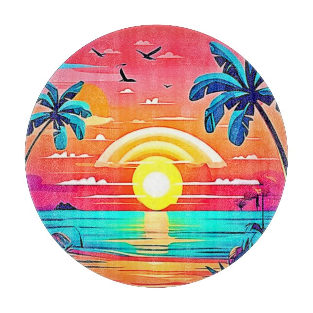 Tabla De Cortar Playa tropical con arcoiris (Anverso)