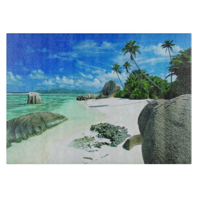 Tabla De Cortar Playas tropicales | Isla de la Digue (Anverso)
