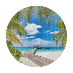 Tabla De Cortar Playas tropicales   Muelle de madera de la isla de