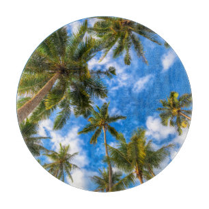 Tabla De Cortar Playas tropicales Palmeras en cielo azul