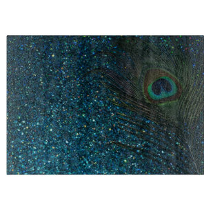 Tabla De Cortar Pluma purpurinoso del pavo real de la aguamarina