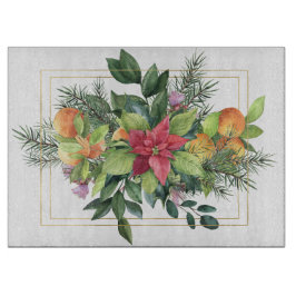 Tabla De Cortar Poinsettia, Naranjas, Evergreens Glorioso