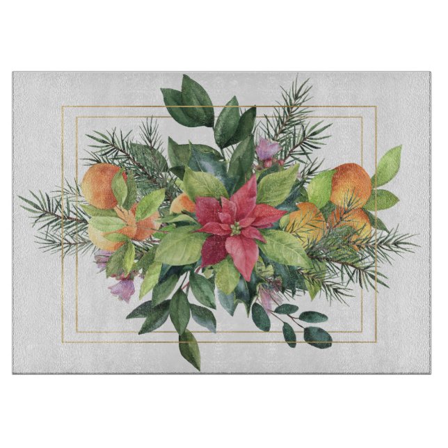 Tabla De Cortar Poinsettia, Naranjas, Evergreens Glorioso (Anverso)