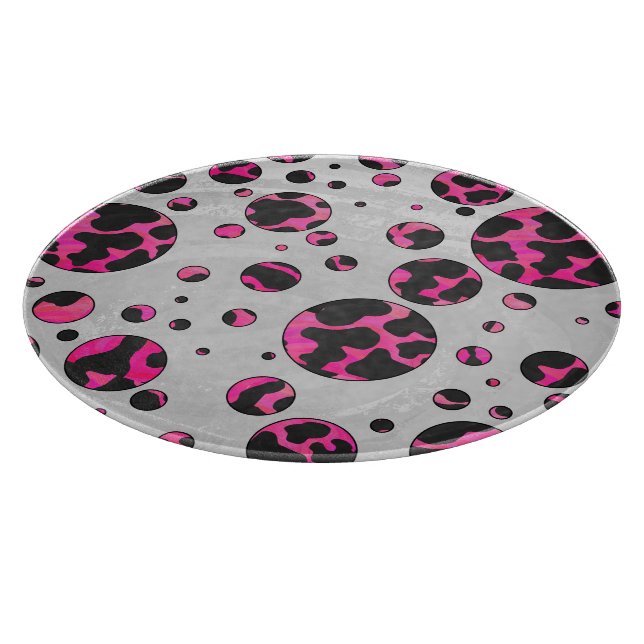 Tabla De Cortar Polka Dot Cow Pink y Black Print (Borde)