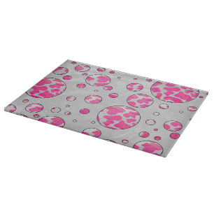 Tabla De Cortar Polka Dot Cow rosa y blanco