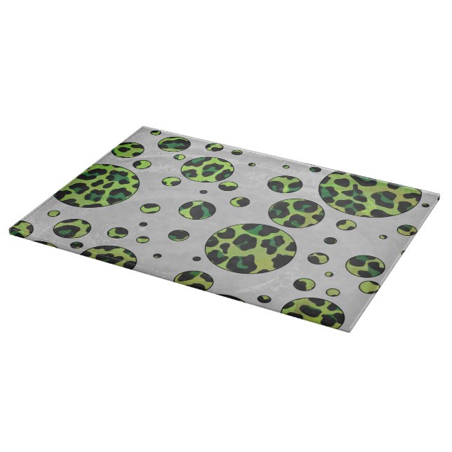Tabla De Cortar Polka Dot Leopardo Negro y Verde (Borde)