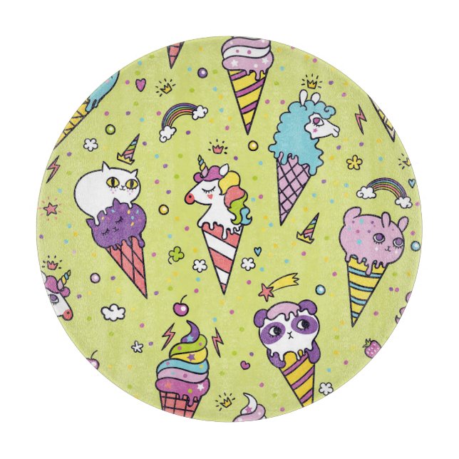 Tabla De Cortar Pop Cute Ice Cream: Patrón Animal (Anverso)