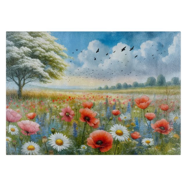 Tabla de cortar Poppy Daisy Meadow (Anverso)