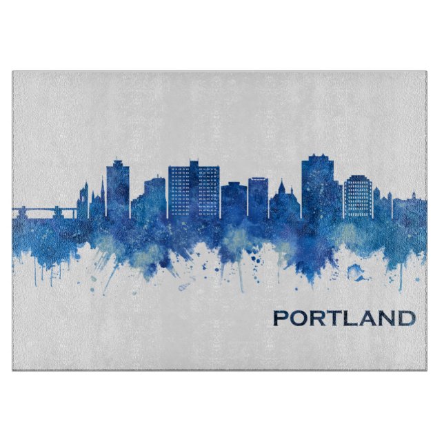 Tabla De Cortar Portland Maine Skyline Blue (Anverso)