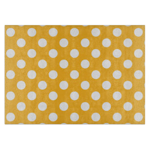 Tabla De Cortar Pos de polka blanca sobre amarillo