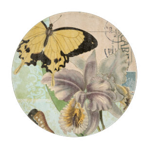 Tabla De Cortar Postales antiguas con mariposas y flores