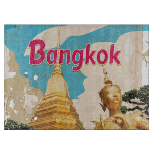 Tabla De Cortar Póster de viaje vintage de Bangkok