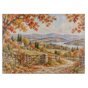 Tabla De Cortar Póster del Camino de Otoño a Través del Campo