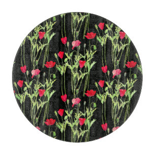 Tabla De Cortar Pradera de verano de amapolas rojas, flores silves